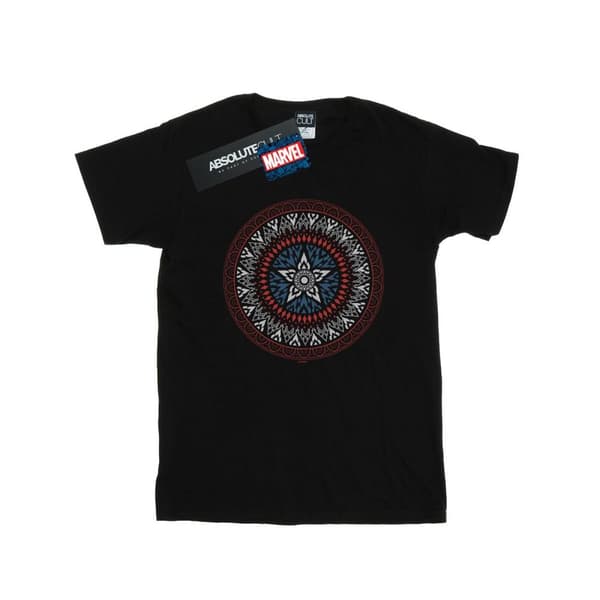 Marvel Womens/Ladies Captain America Ornamental Shield Cotton Boyfriend T-Shirt Black 3XL
