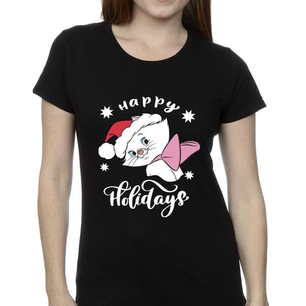 Disney Dam/Tjej The Aristocats Happy Holidays T-shirt i bomull