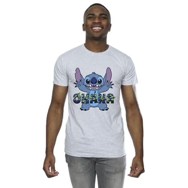 Disney Mens Lilo And Stitch Ohana Blue Glitch T-Shirt