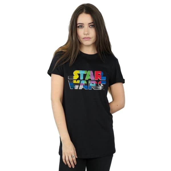 Star Wars Pojkvänst-shirt i bomull med logotyp för testkort för damer/damer