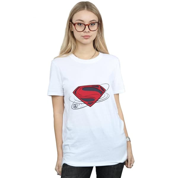DC Comics Womens/Ladies Justice League Movie Superman Logo Cotton Boyfriend T-Shirt