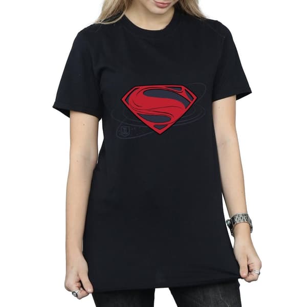 DC Comics Womens/Ladies Justice League Movie Superman Logo Cotton Boyfriend T-Shirt