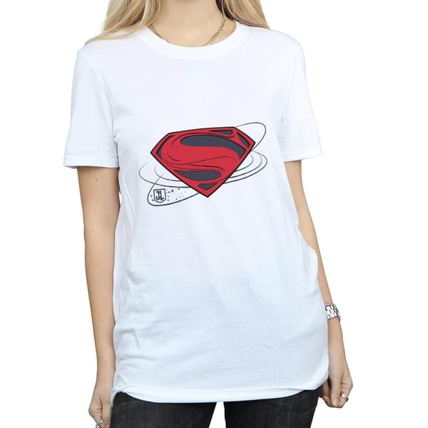 DC Comics Womens/Ladies Justice League Movie Superman Logo Cotton Boyfriend T-Shirt