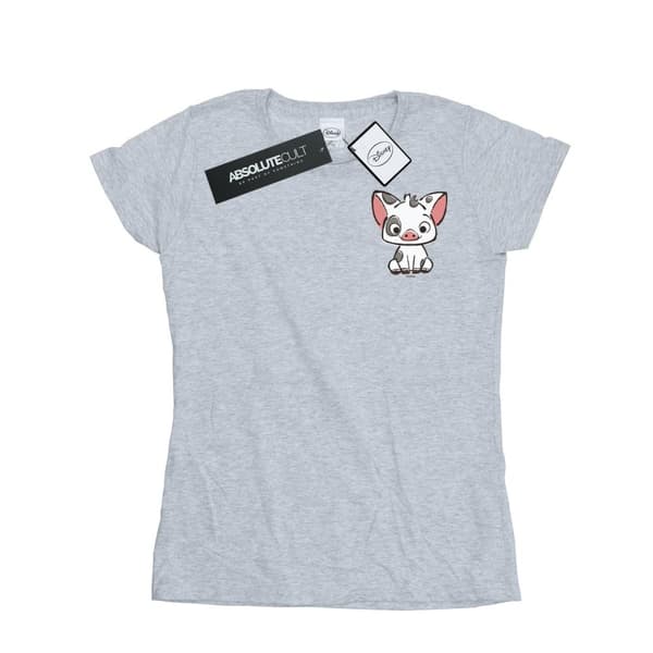 Disney Womens/Ladies Moana Pua The Pig Breast Print Cotton T-Shirt Sports Grey L
