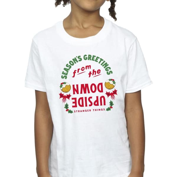 Netflix Stranger Things Upside Down Seasons Greetings - bomulls-T-shirt för flickor
