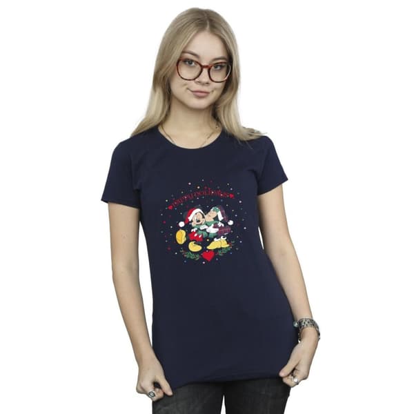 Disney Womens/Ladies Mickey Mouse Mickey Minnie Christmas Cotton T-Shirt