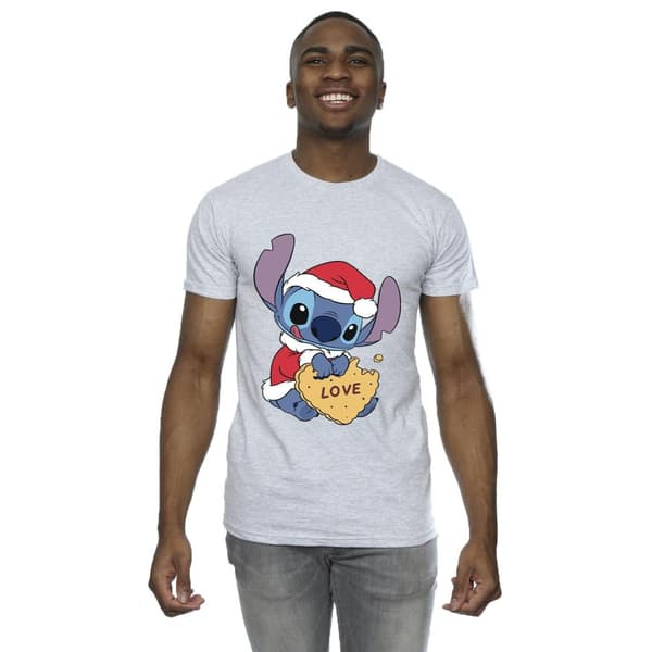 Disney Mens Lilo And Stitch Christmas Love Biscuit T-Shirt