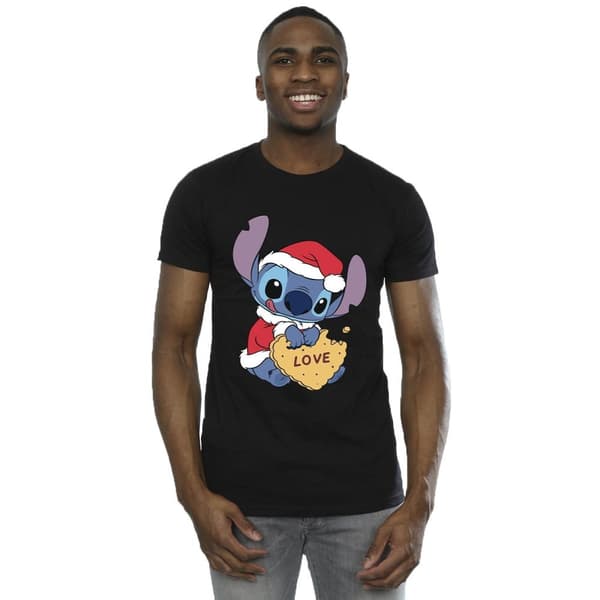 Disney Mens Lilo And Stitch Christmas Love Biscuit T-Shirt