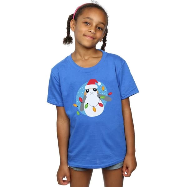 Star Wars Girls The Last Jedi Porg Christmas Lights T-shirt i bomull