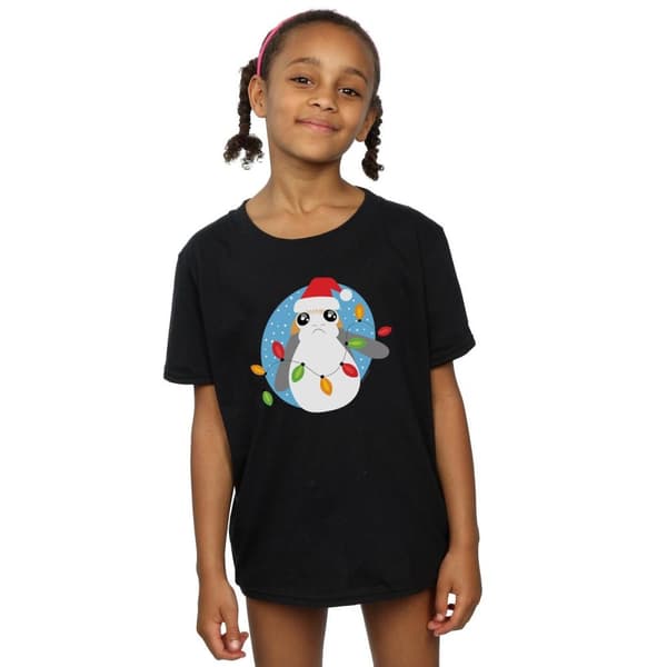Star Wars Girls The Last Jedi Porg Christmas Lights T-shirt i bomull