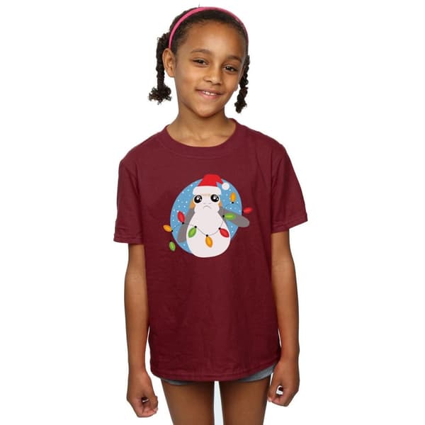Star Wars Girls The Last Jedi Porg Christmas Lights T-shirt i bomull