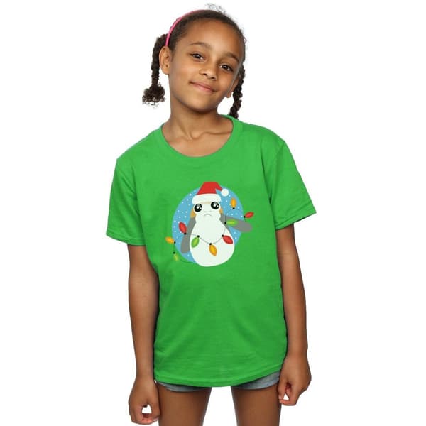 Star Wars Girls The Last Jedi Porg Christmas Lights T-shirt i bomull