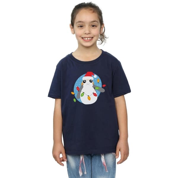 Star Wars Girls The Last Jedi Porg Christmas Lights T-shirt i bomull