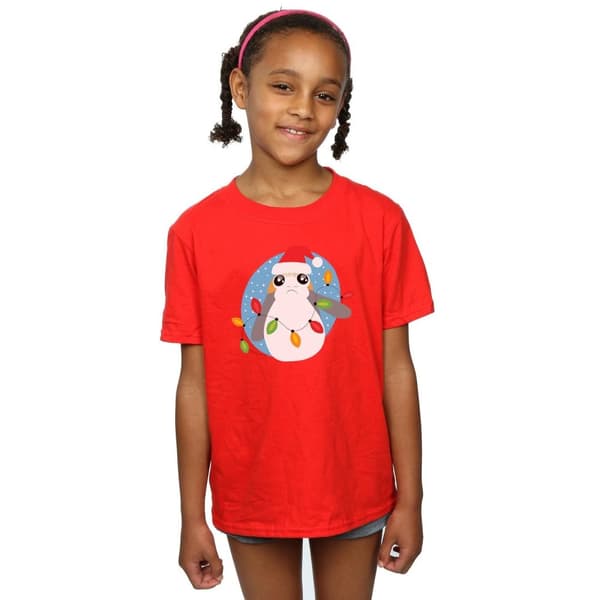 Star Wars Girls The Last Jedi Porg Christmas Lights T-shirt i bomull