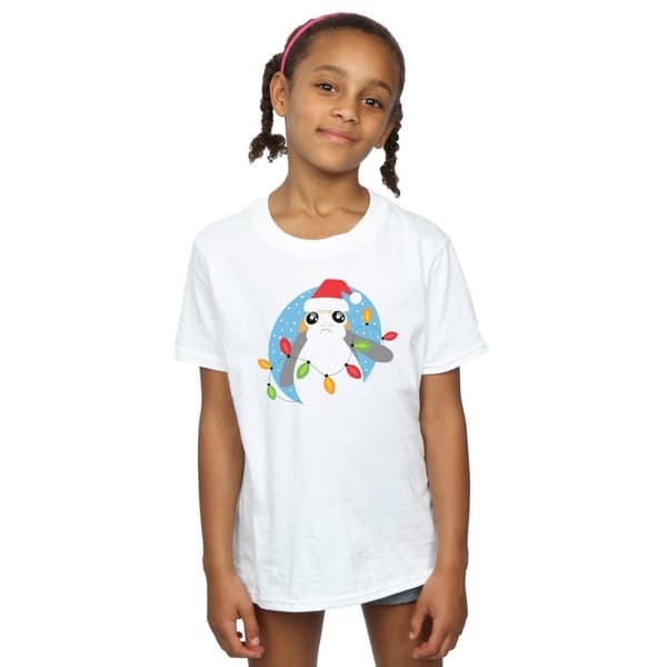 Star Wars Girls The Last Jedi Porg Christmas Lights T-shirt i bomull