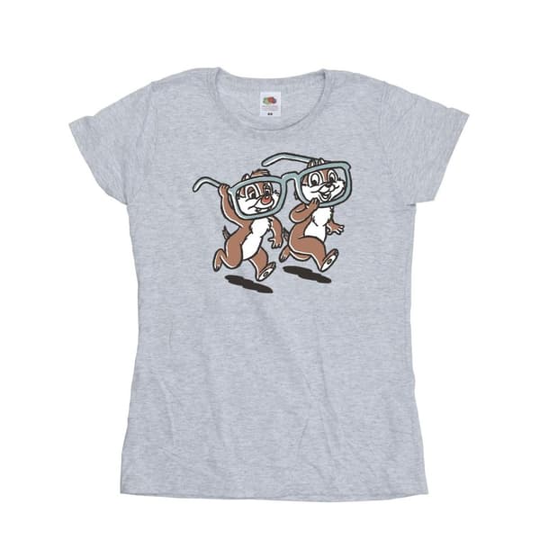 Disney Womens/Ladies Chip ´n Dale Glasses Cotton T-Shirt Sports Grey XXL