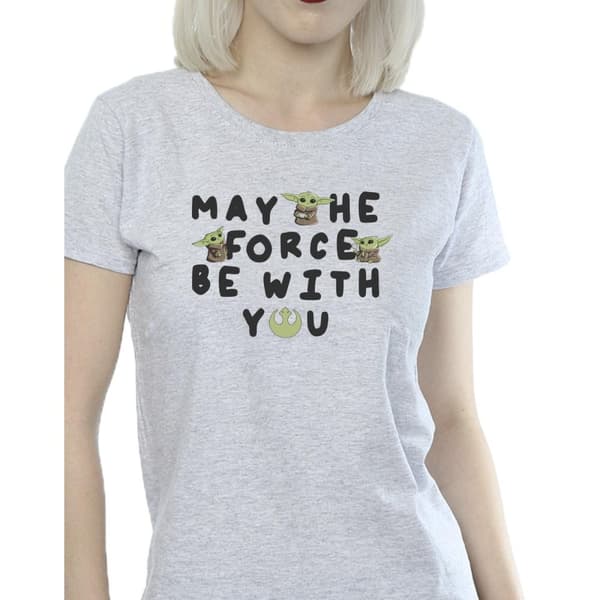 Star Wars Womens/Ladies The Mandalorian Grogu May The Force Be With You Cotton T-Shirt