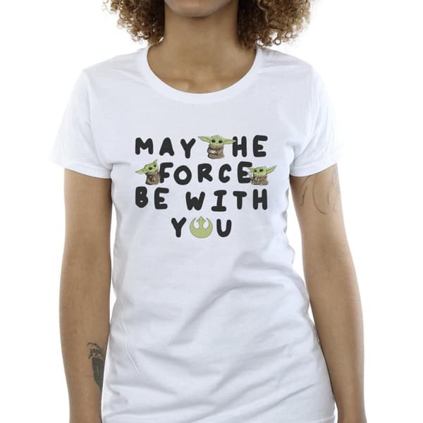Star Wars Womens/Ladies The Mandalorian Grogu May The Force Be With You Cotton T-Shirt