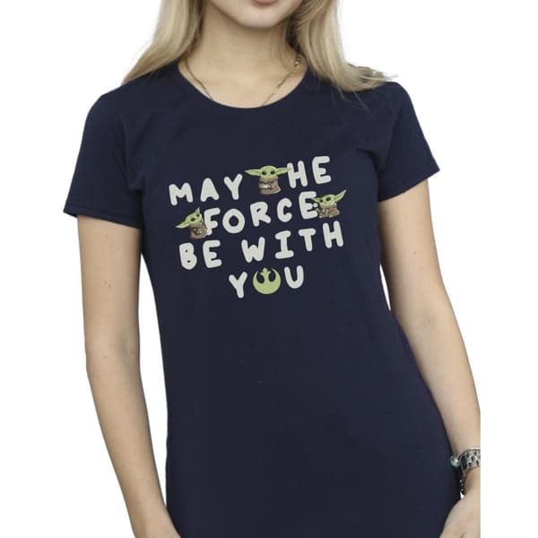 Star Wars Dam/Tjej The Mandalorian Grogu May The Force Be With You - T-shirt i bomull