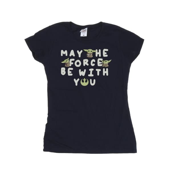 Star Wars Dam/Tjej The Mandalorian Grogu May The Force Be With You - T-shirt i bomull