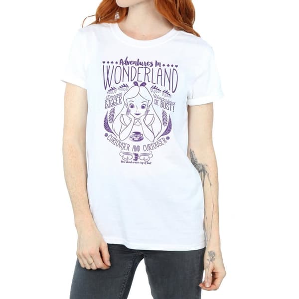 Disney Womens/Ladies Alice In Wonderland Adventures In Wonderland Cotton Boyfriend T-Shirt