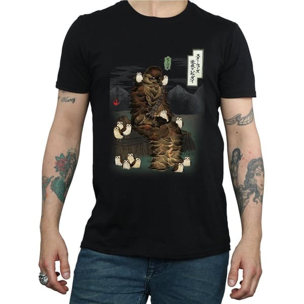 Star Wars Mens The Last Jedi Japanese Chewbacca Porgs T-Shirt