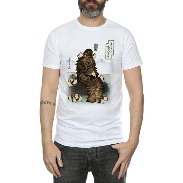 Star Wars Mens The Last Jedi Japanese Chewbacca Porgs T-Shirt