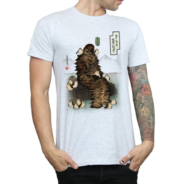 Star Wars Mens The Last Jedi Japanese Chewbacca Porgs T-Shirt