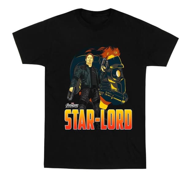 Marvel Girls Avengers Infinity War Star Lord Character Cotton T-Shirt Black 5-6 Years