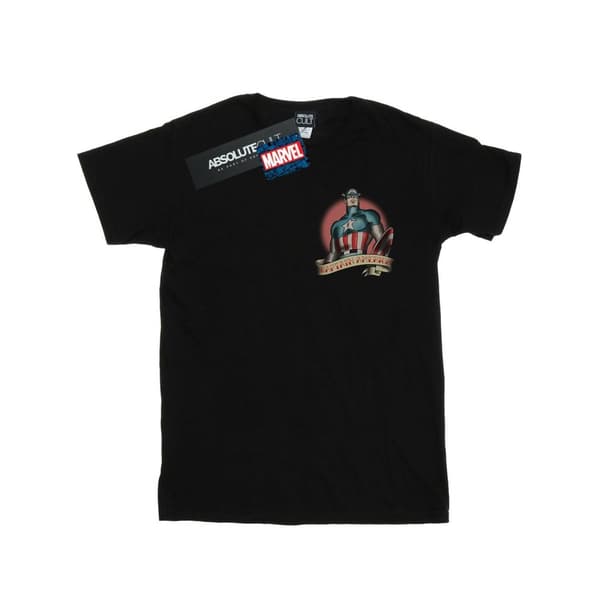 Marvel Girls Captain America Tattoo Breast Print Cotton T-Shirt Black 9-11 Years