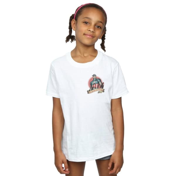Marvel Girls Captain America Tattoo Breast Print Cotton T-Shirt