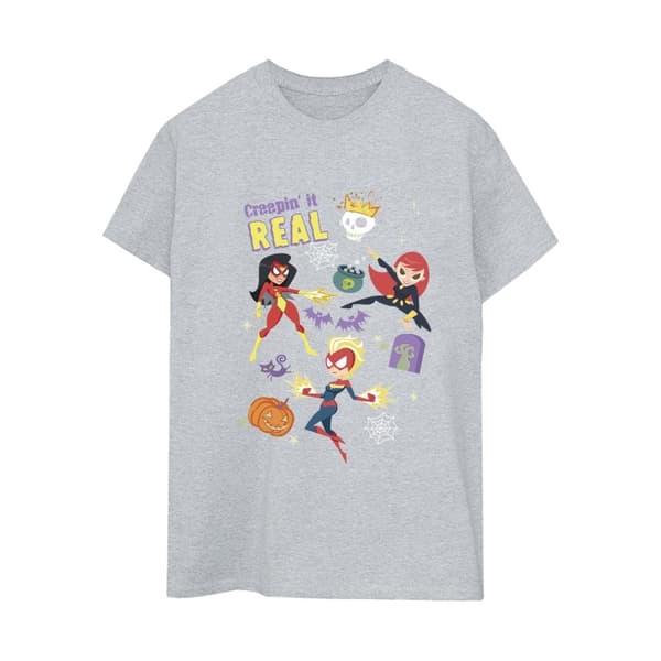 Marvel Womens/Ladies Creepin It Real Cotton Boyfriend T-Shirt Sports Grey 4XL