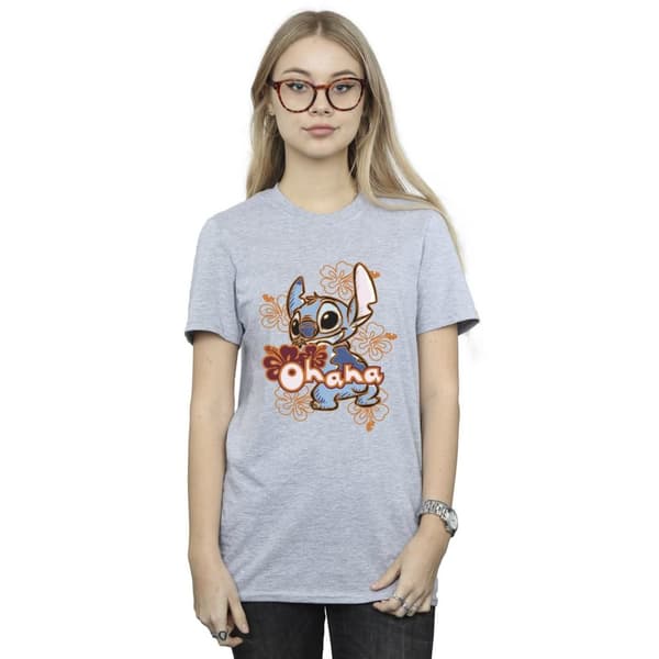Disney Womens/Ladies Lilo And Stitch Ohana Orange Hibiscus Cotton Boyfriend T-Shirt