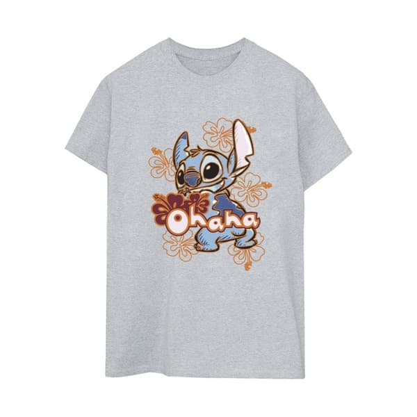 Disney Womens/Ladies Lilo And Stitch Ohana Orange Hibiscus Cotton Boyfriend T-Shirt