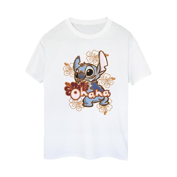 Disney Womens/Ladies Lilo And Stitch Ohana Orange Hibiscus Cotton Boyfriend T-Shirt