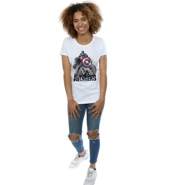 Marvel Dam/Tjej - Captain America - Action Pose - Bomulls-T-shirt