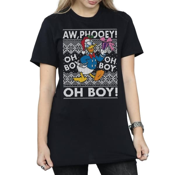 Disney Womens/Ladies Donald Duck Christmas Fair Isle Cotton Boyfriend T-Shirt