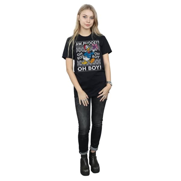 Disney Womens/Ladies Donald Duck Christmas Fair Isle Cotton Boyfriend T-Shirt