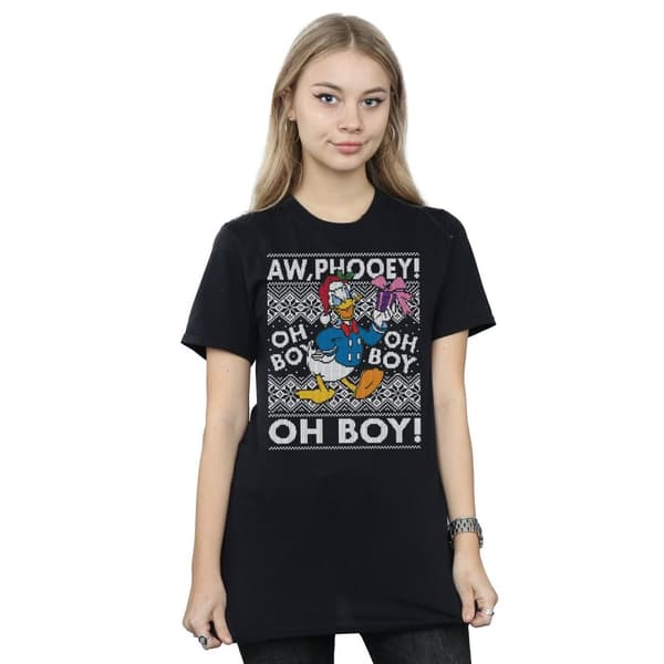 Disney Womens/Ladies Donald Duck Christmas Fair Isle Cotton Boyfriend T-Shirt