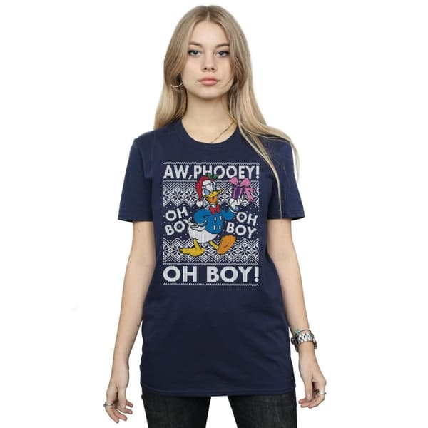 Disney Womens/Ladies Donald Duck Christmas Fair Isle Cotton Boyfriend T-Shirt