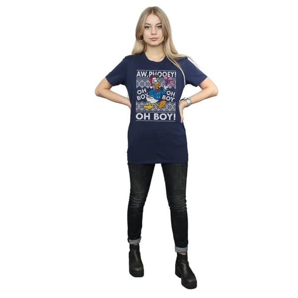 Disney Womens/Ladies Donald Duck Christmas Fair Isle Cotton Boyfriend T-Shirt