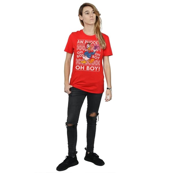 Disney Womens/Ladies Donald Duck Christmas Fair Isle Cotton Boyfriend T-Shirt