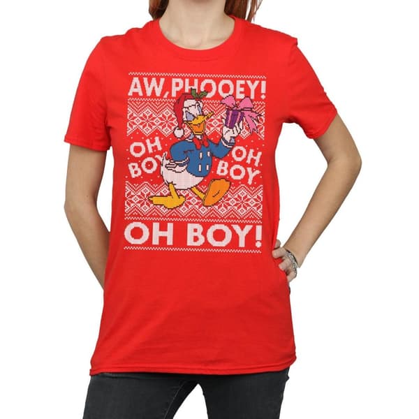 Disney Womens/Ladies Donald Duck Christmas Fair Isle Cotton Boyfriend T-Shirt