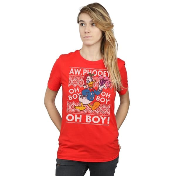 Disney Womens/Ladies Donald Duck Christmas Fair Isle Cotton Boyfriend T-Shirt