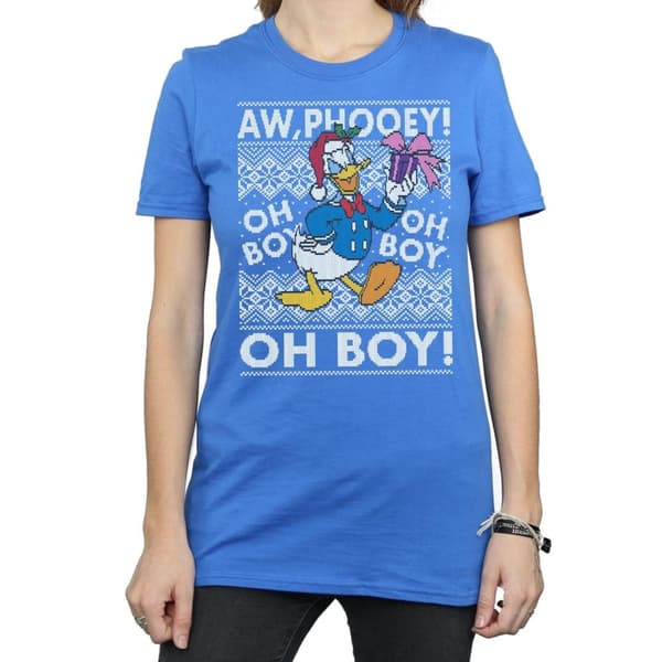 Disney Womens/Ladies Donald Duck Christmas Fair Isle Cotton Boyfriend T-Shirt
