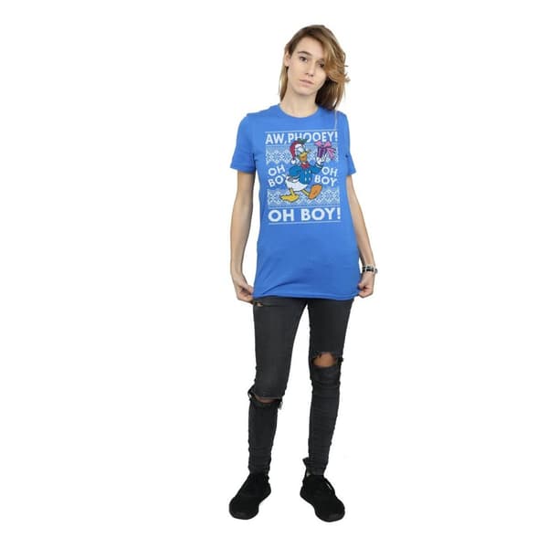 Disney Womens/Ladies Donald Duck Christmas Fair Isle Cotton Boyfriend T-Shirt