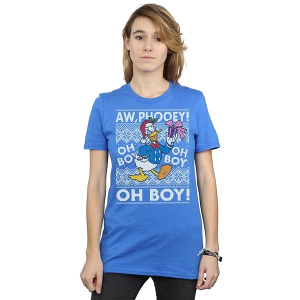 Disney Womens/Ladies Donald Duck Christmas Fair Isle Cotton Boyfriend T-Shirt