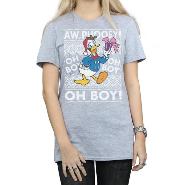 Disney Womens/Ladies Donald Duck Christmas Fair Isle Cotton Boyfriend T-Shirt