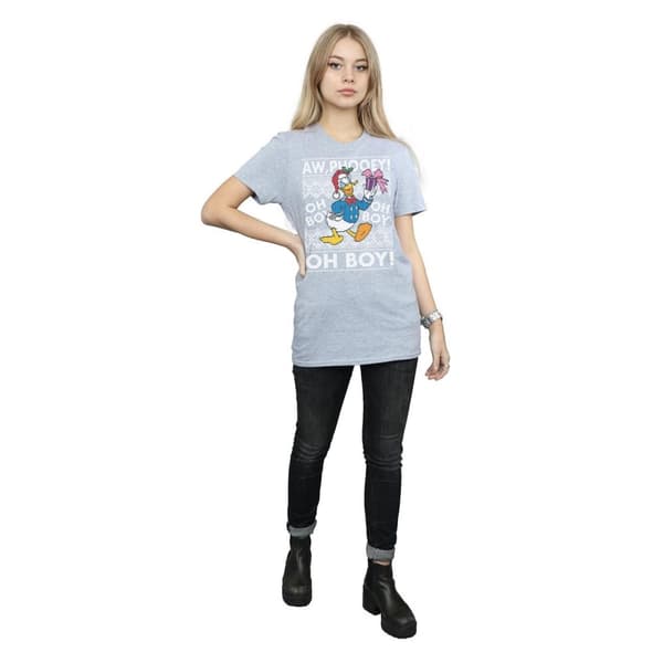 Disney Womens/Ladies Donald Duck Christmas Fair Isle Cotton Boyfriend T-Shirt