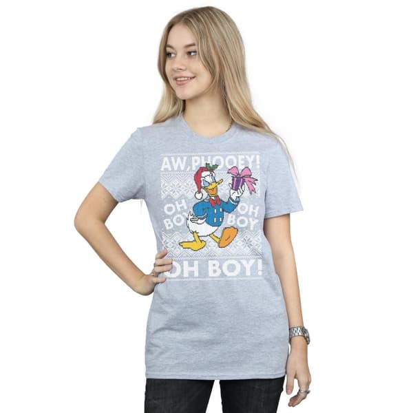 Disney Womens/Ladies Donald Duck Christmas Fair Isle Cotton Boyfriend T-Shirt